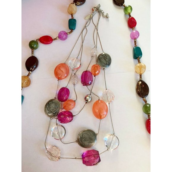 Pair of Pink & Coral Colorful Bead Necklaces (17" & 36") Layering - Picture 3 of 12